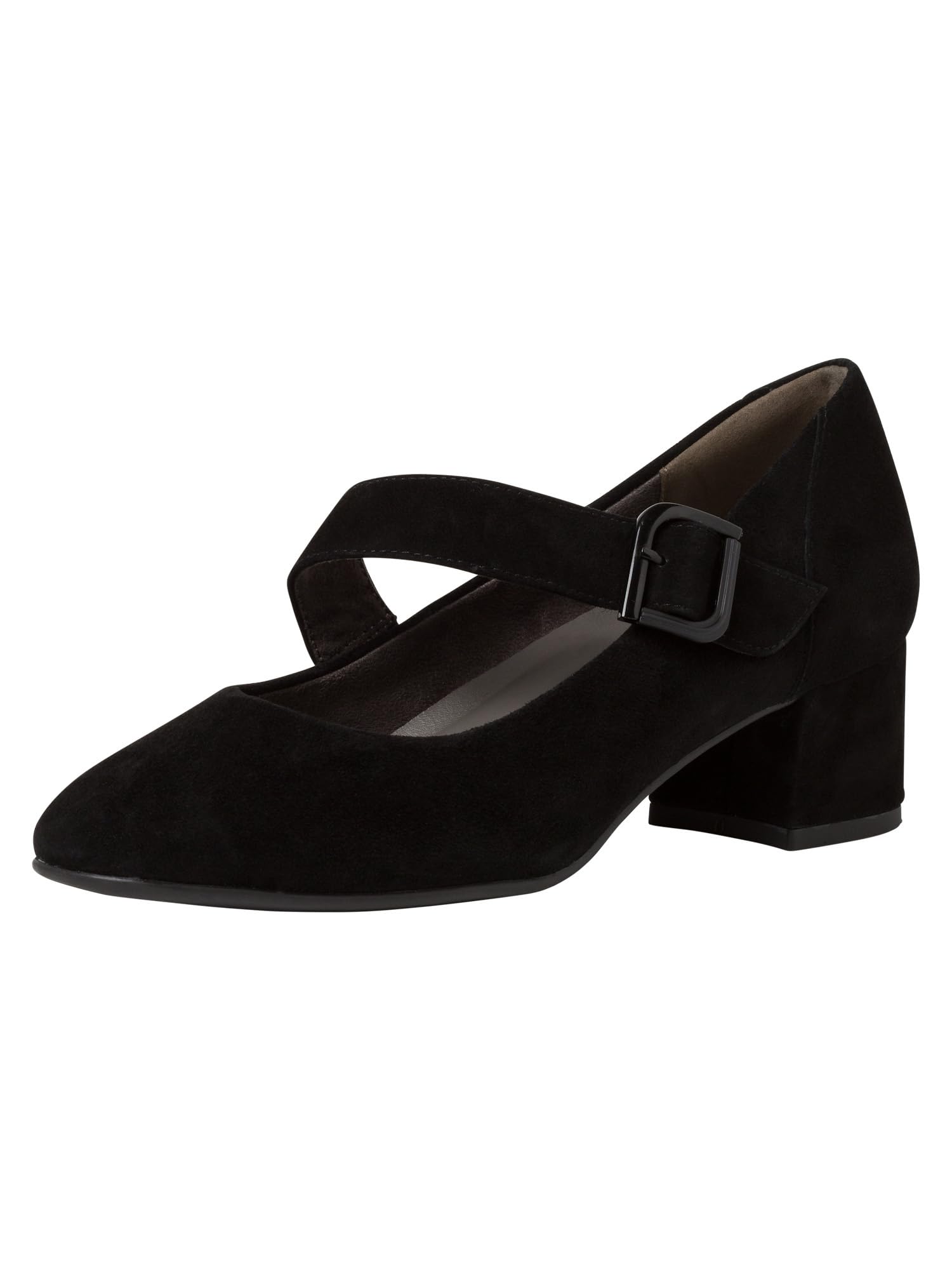 Tamaris Comfort Women’s Pumps with Strap Suede Comfort Fit , Black Suede, 4 UK