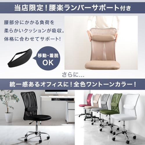 タンスのゲン オフィスチェア 単脚 腰楽ランバーサポート クロムメッキ メッシュ生地 昇降 ハイバック ロッキング デスクチェア 学習椅子 コンパクト 65090004(81348) の商品画像 2