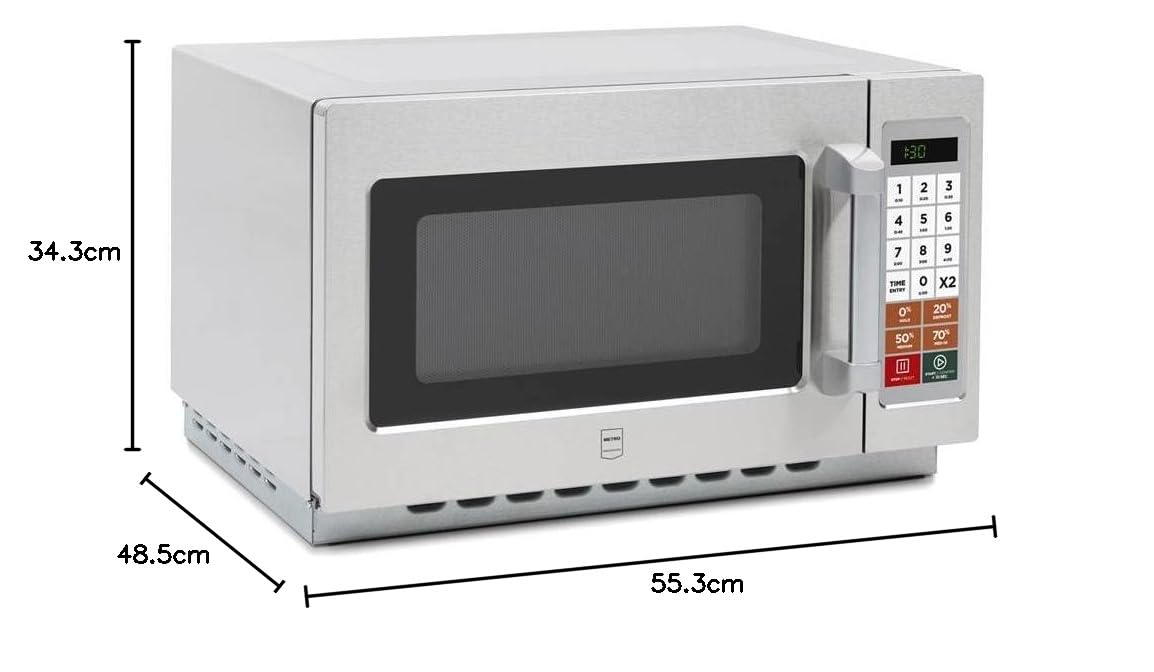 METRO Professional Mikrowelle GMW1034S, Edelstahl, 55.3 x 48.5 x 34.3 cm, 100 Programme, 60-Minuten-Timer, 34 L, max. Tellerdurchmesser 32 cm, silber