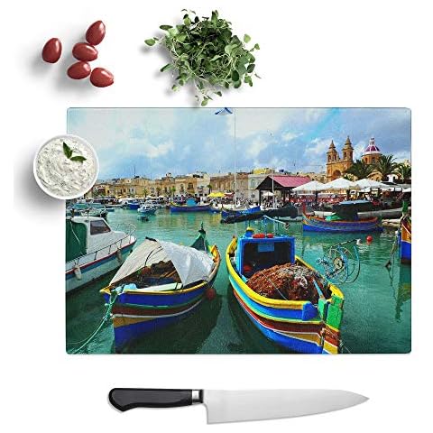 Textured Glass Chopping Board - Fishing Boat Malta Cover