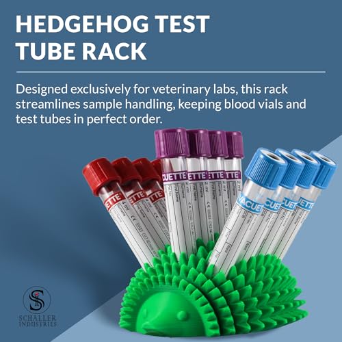 Image of S I Schaller Industries Hedgehog Test Tube Holder, 13mm - Veterinary Blood Test Tube Rack, Holds 12 Vials, Compact Fun Design Organizer for Veterinary and Research Lab Use - Green