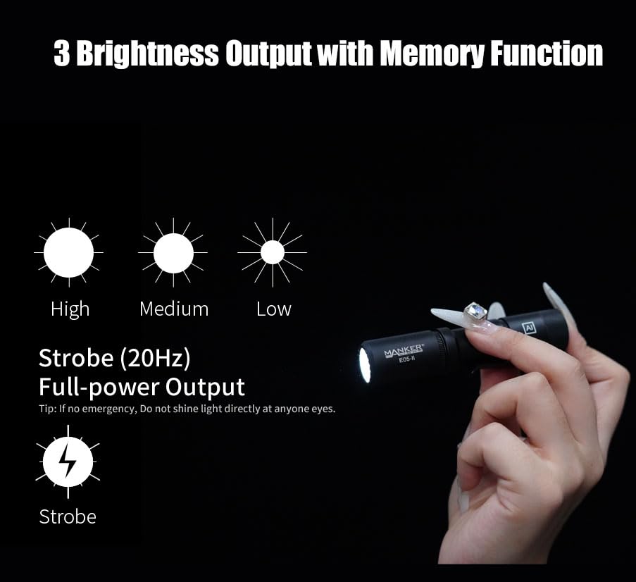 Image of Manker E05 II High Output EDC Flashlight Eeay to Carry, for Camping, Hiking (Black, 1300 Lumens 6500K Cool White)