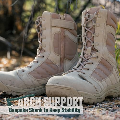 Image of Tactical Boots for Men Side Zipper 8 Inch Lightweight Comfortable Military Hiking Boots(BMP110)