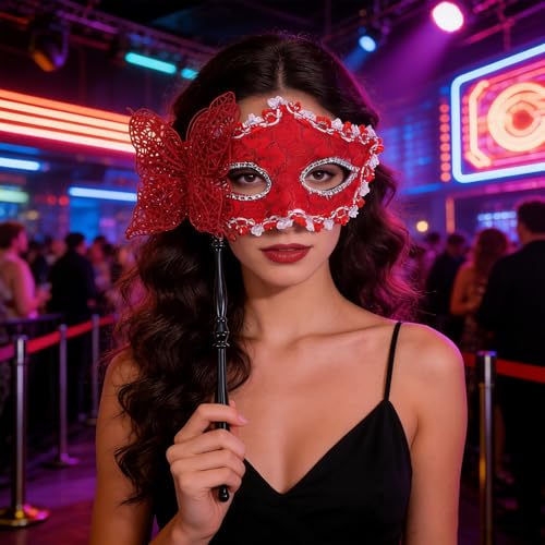 Masque vénitien haut de gamme rouge et orné pour événements spéciaux