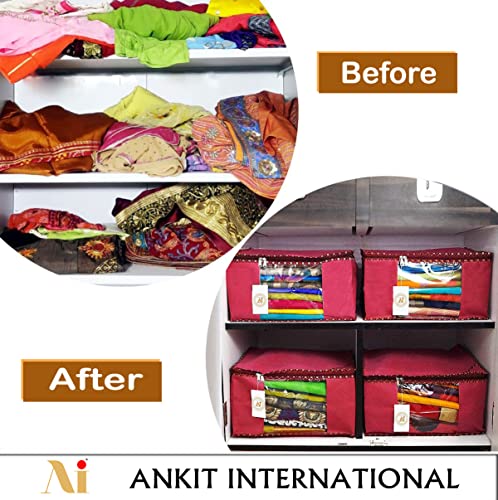 Image of Ai Ankit International Non-Woven Saree Covers With Zip | Set Of 3 Clothes Cover Bags - Storage Organizer For Saree | Shirts | Salwar Suit | Lehenga - Dress Organizer For Wardrobe, 22 Cm, Beige, 32 Cm