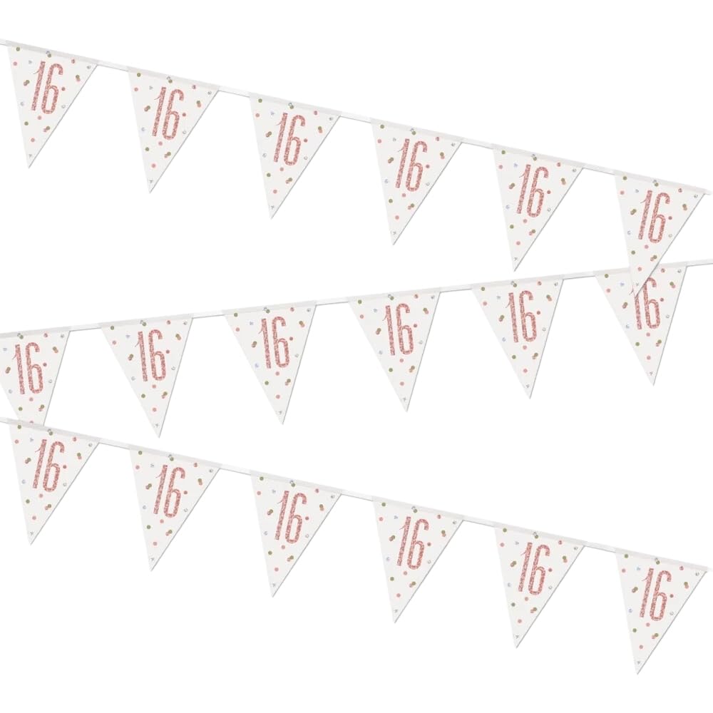 Number '16' Rose Gold Glitz Prismatic Plastic Flag Banner, 9 ft. (1 Count) - Perfect for Celebrations, Photo Booth Backdrop, Wall Decoration & More