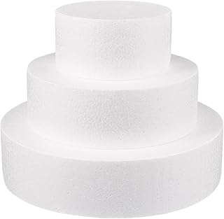 3Pcs Round Foam Cake Dummies, 1.97" High x 1.97", 3.94", 5.91" Rounds DIY Foams Wedding Cake Modeling for Wedding Birthday Party Supplies