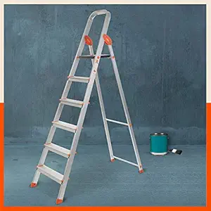 Bathla 6 Step Foldable Aluminium Ladder for Home | 5 Year Warranty and Slip Prevention Steps (Advance Carbon - Orange)