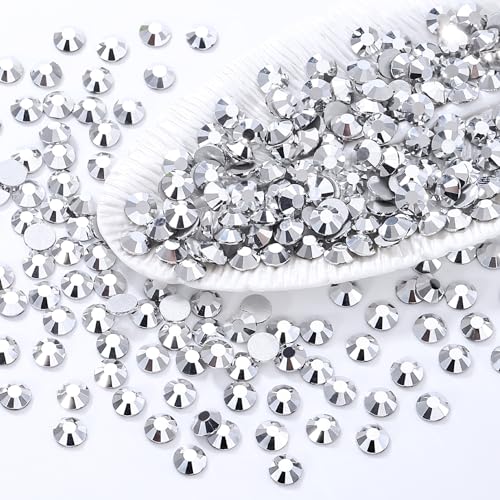 Image of Silver Flatback Rhinestones, Glass Rhinestones for Nail Art and Craft, Glue Fix, Loose Crystal Gemstones(Silver, SS16, 2880pcs, 3.8-4.0mm)