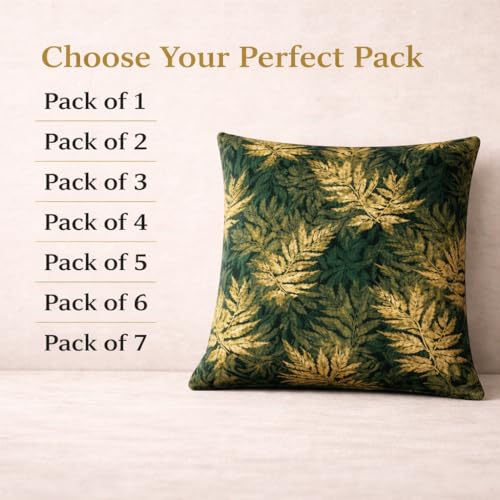 Image of Velvet Cushion Cover 20x20 Inch - Set of 6 Decorative Throw Pillow Covers for Sofa, Couch or Bed - Designer Printed Square Cushion Covers - Home Decor (Botanical Green)