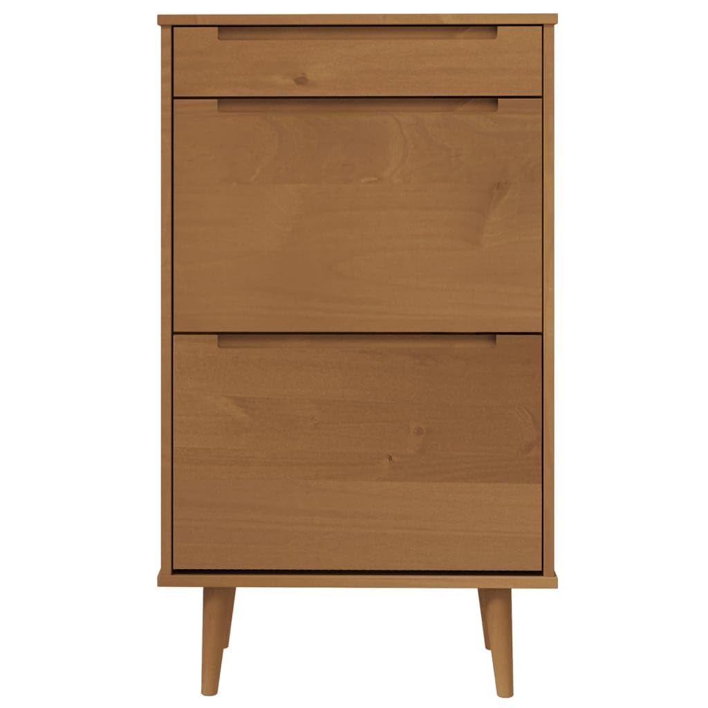 MOLDE szafka na buty z litego drewna sosnowego, brązowa, 59,5 x 35 x 103 cm, z szufladami i solidnym blatem, do organizacji obuwia i akcesoriów do domu, ten tytuł dla Amazon spełnia