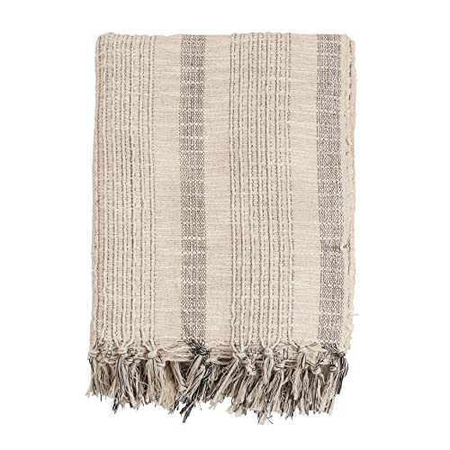SARO LIFESTYLE Striped Woven Throw Blanket, 50''x60'' (TH1024.I5060B), Ivory