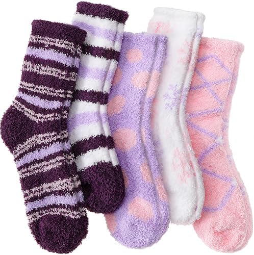 ANTSANG Womens Fuzzy Socks Slipper Winter Fluffy Comfy Cozy Socks Cabin Warm Home Socks, Color Purple Pink(6 Pairs), One size