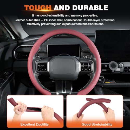 Image of Cartist Upgrade Steering Wheel Cover Universal for Car, PC Strength and PVC Leather for Steering Wheel Protector, Breathable Non-Slip Enhance Driving Experience, Open-Type Easy to Install (Claret)