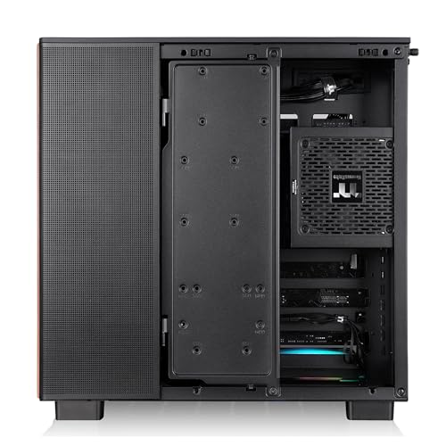 Image of Thermaltake View 380 XL WS ARGB; Mid Tower Chassis; Side Wood Trim; 4x120mm ARGB Lite Fans Included; 420mm GPU Clearance; ATX /mATX /mITX; Hidden Connector Support; Dual Chamber; Black; CA-11E-00M1WN-WS