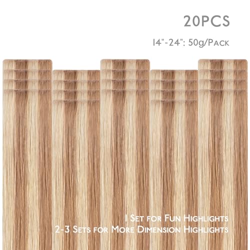Image of WENNALIFE Invisi Edge Tape in Hair Extensions Human Hair,#12A /18H,22 Inch | 22 Inch 50g 20pcs Ash Beige Blonde Blend Invisi Remy Hair tensions Natural Seamless Injected Tape Ins Straight tensiones