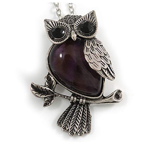 Pendentif hibou améthyste : le cadeau idéal avec sa longue chaîne argentée 70 cm