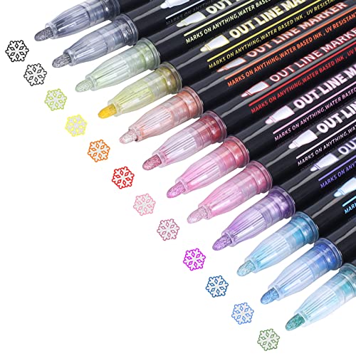 Sgdzvd Outline Metallic Markers, Doodle Glitter Markers For Kids, Super Squiggles Colored Pens For Writing Journal & Drawing, Paint Markers For Diy Gift Cards, Rock Painting & Art Supplies (Set Of 12) #TOP24