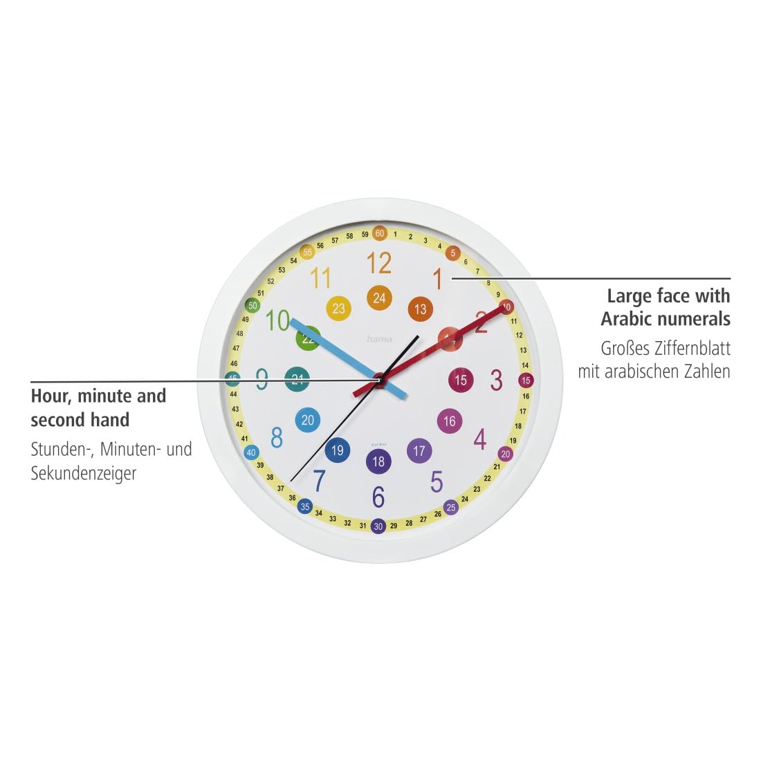 Horloge murale Easy Learning analogique 30 cm silencieux Blanc
