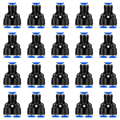 QIMEI-SHOP Pneumatik Steckverbinder Y Pneumatikverbinder 6mm Pneumatische Fittings Push In Schnellkupplung Schnellsteckverbinde für Luft 20 Stück