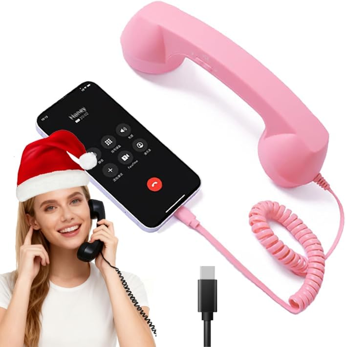 Vintage Retro Phone Handset,Cell Phone Receiver with Speaker and Microphone Type-C Retro Telephone Wire Handsets Style Landline Handle Receiver for