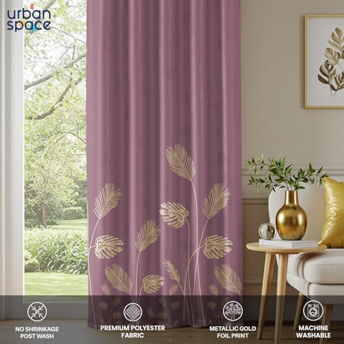 Image of Urban Space 100% True Blackout Curtains for Door, Gold Foil Printed Blackout Curtains, Blackout Decorative Door Curtain Eyelet with Tieback, 1 Piece Curtain for Living Room(Aurika Mauve, 8 Feet)