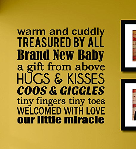 Warm and Cuddly Treasured by All Brand New Baby... Vinyl Wall Decals Quotes Sayings Words Art Decor Lettering Vinyl Wall Art Inspirational Uplifting