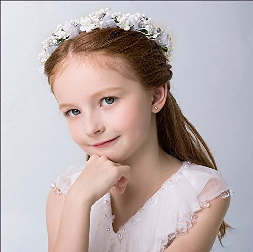 KMALL Bianco coroncina fiori capelli regolabile fiore per sposa damigella strass perlina d'onore bambina donna per matrimonio fotografia corona ghirlanda fiori fascia fiori