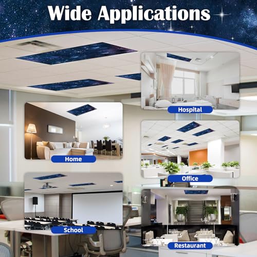 Image of ANGSYLTH 8 Pcs Fluorescent Light Covers - 4 x 2 Feet Covers for Ceiling Lights, 8 x 10 Magnetic Light Filters for Classroom, Office, Hospitals (Starry Sky)