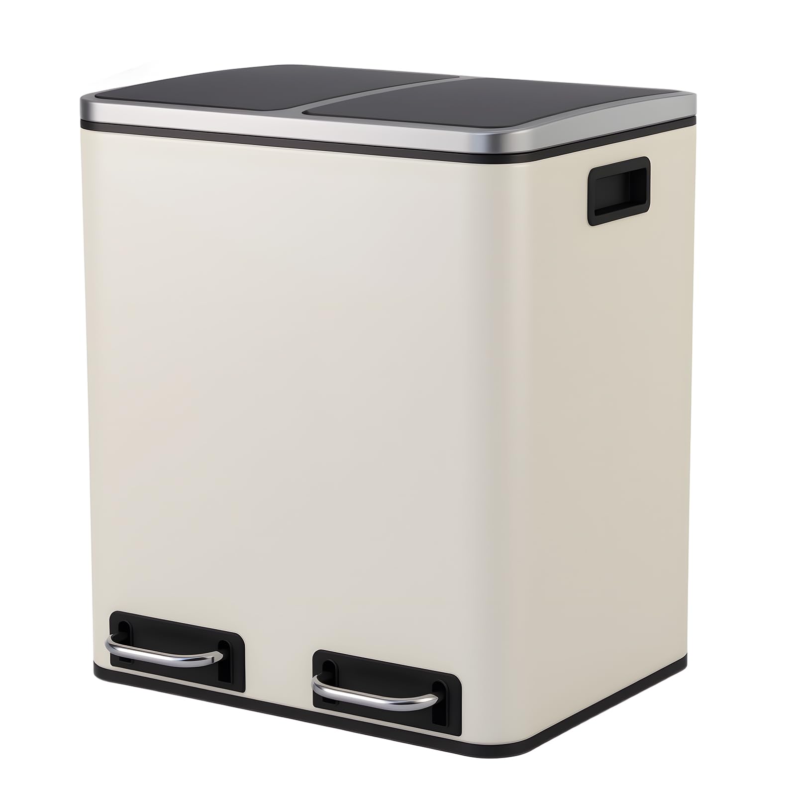 Panana 30L Dual Trash Can Kitchen Waste Rubbish Garbage, Dual Step Garbage Can & Recycle Bin with 2 Removable Inner Buckets (Beige, 30L)