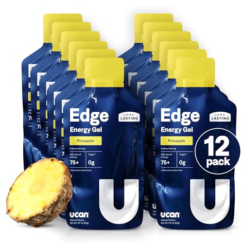 Image of UCAN Edge Energy Gel Shots, Pineapple (12, 1.87 Ounce Packets) for Running, Training, Workouts, Fitness, Cycling, Crossfit | Sugar-Free, Vegan, & Keto Friendly Energy Supplement