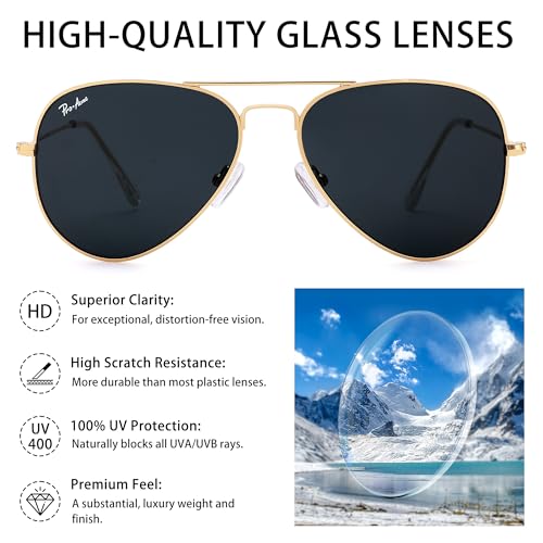 Pro Acme Small Aviator Sunglasses Glass Lens, Classic Metal Frame UV400 Protection for Men Women 55MM3