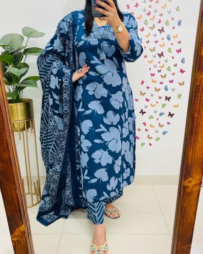 Image of Rangnavi Women's Floral Printed Stright Kurta with Pant & Dupatta Set | Ethnic set | Kurta set