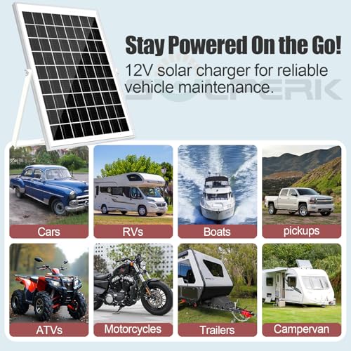 Image of SOLPERK Solar Panel Kit 10W 12V, Waterproof Solar Battery Trickle Charger Maintainer + Smart MPPT Controller + Adjustable Mount Bracket for Boat Car RV Motorcycle Marine Automotive