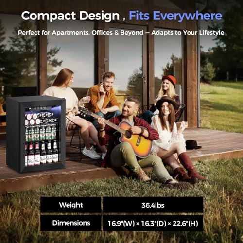 Beverage Refrigerator Cooler - 16 Bottle 68 Can Mini Fridge with Glass Door, Soda Wine Beer Drink Fridge - Small Refrigerator for Office Home Bedroom Dorm Bar, 1.7 Cu.Ft, Black