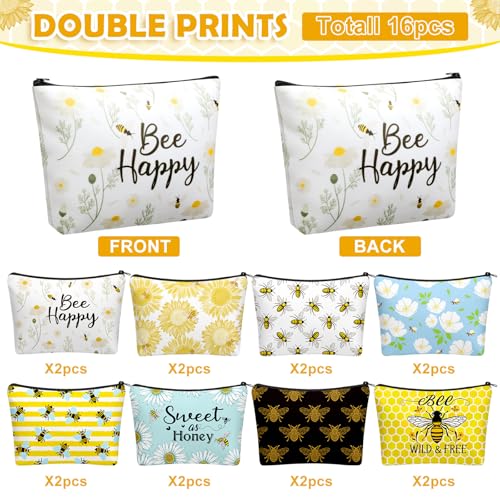 16 Pcs Funny Bee Cosmetic Bags Stuff Bulk Honey Queen Bee Inspirational Gift Makeup Bags Zipper Pouch for Women Beekeeper3