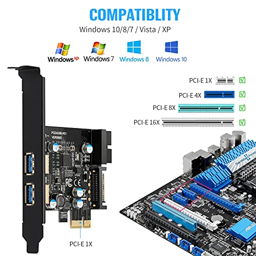 BEYIMEI PCI-E to USB 3.0 2-Port Expansion Card, with 15-pin SATA Power Connector and 19-pin USB3.0 Interface, Suitable for Desktop Windows XP/Vista... - Image 3