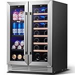 Yeego Wine and Beverage Refrigerator - 24 Inch Dual Zone Wine Fridge 60 Can & 20 Bottle, 36-72°F Cooler Built in Under Counter Fridge with Glass Door for Beer Soda Drink Home Bar Office