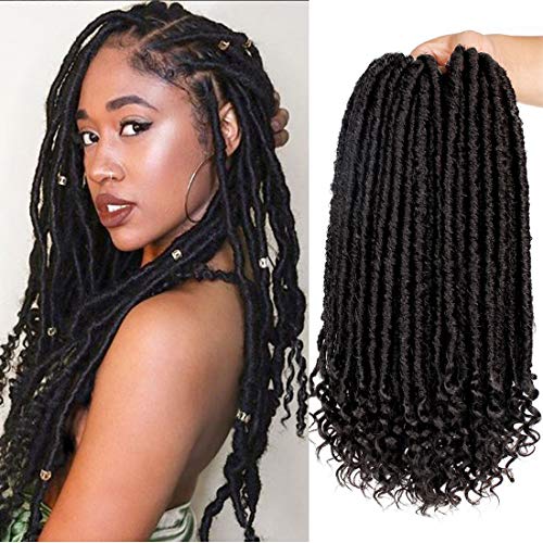 6 Pack/Lot 16 inch Black Goddess Faux Locs Pre Looped Jombo Dreadlock with Curly Ends Synthetic Crotchet Hair Hair Extensions for Women, 144 Strends/Lot