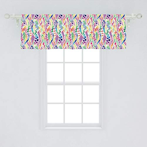 Ambesonne Geometric Window Valance, Mixed Mosaic Vivid Nature Inspired Kids Girls Hippie Contrast Design, Curtain Valance For Kitchen Bedroom Decor With Rod Pocket, 54" X 18", Purple Yellow #TOP1