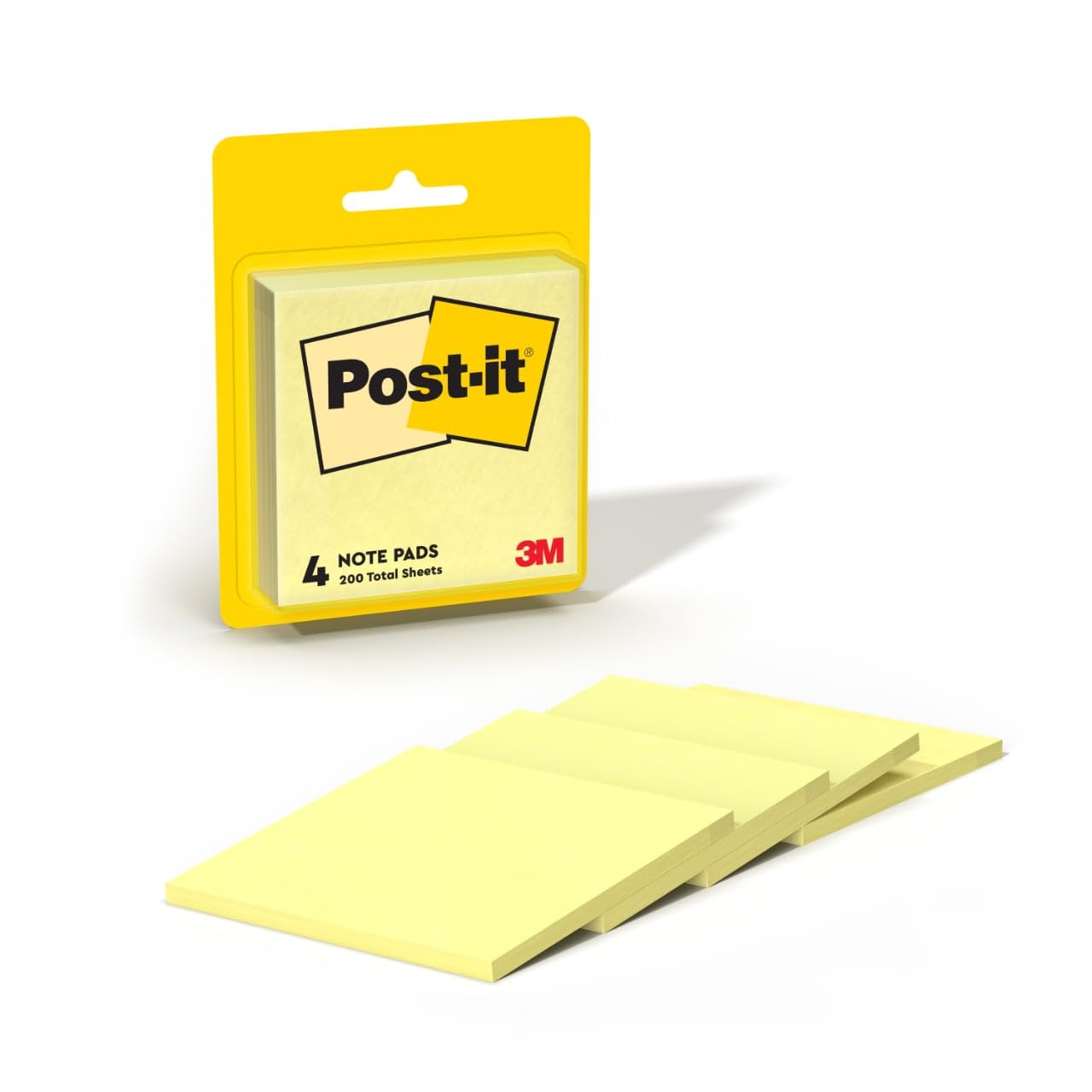 Post-it Notes, 3 in x 3 in, Canary Yellow, 4 Pads/Pack (50 Sheets/Pad, 200 Sheets Total), Standard Adhesive Sticky Notes for Office, School, and Home Use