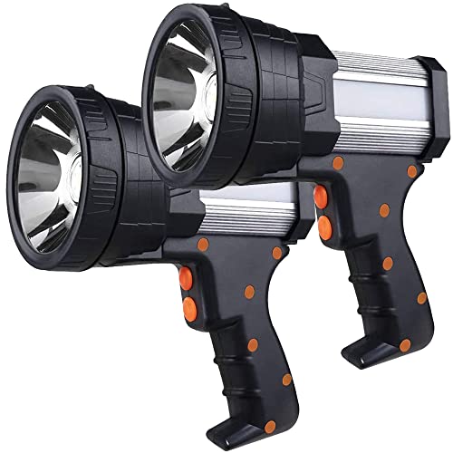 Super Bright Spotlight 6000 Lumen LED Flashlight Handheld Spotlight 10000 Capacity Rechargebale Spotlight Long Lasting Large Searchlight and Floodlight Camping Flashlight USB Output Charger 2PCS