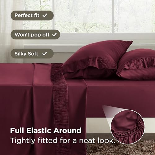 Image of Bedsure Queen Sheet Set - 4 Pieces Soft Queen Size Sheets - Breathable & Cooling - Hotel Luxury - Easy Care Polyester Microfiber Bedding for Women, Men, Red