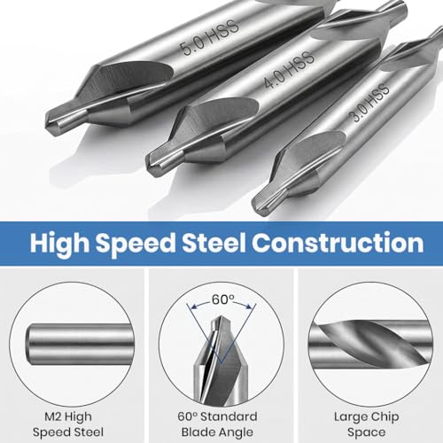 Image of Serplex 7 Pieces Center Drill Bits Set M2 High Speed Steel Center Drill Kit Lathe Tools with 60-Degree Angle for Lathe Metalworking and Precision Drilling in Size 1.0 1.5 2.0 2.5 3.0 4.0 5.0
