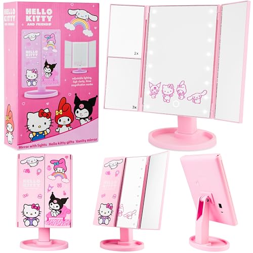 Get Trend Hello Kitty Sanrio Miroir Maquillage Lumineux avec 16 LED, Miroir Grossissant Triptyque...