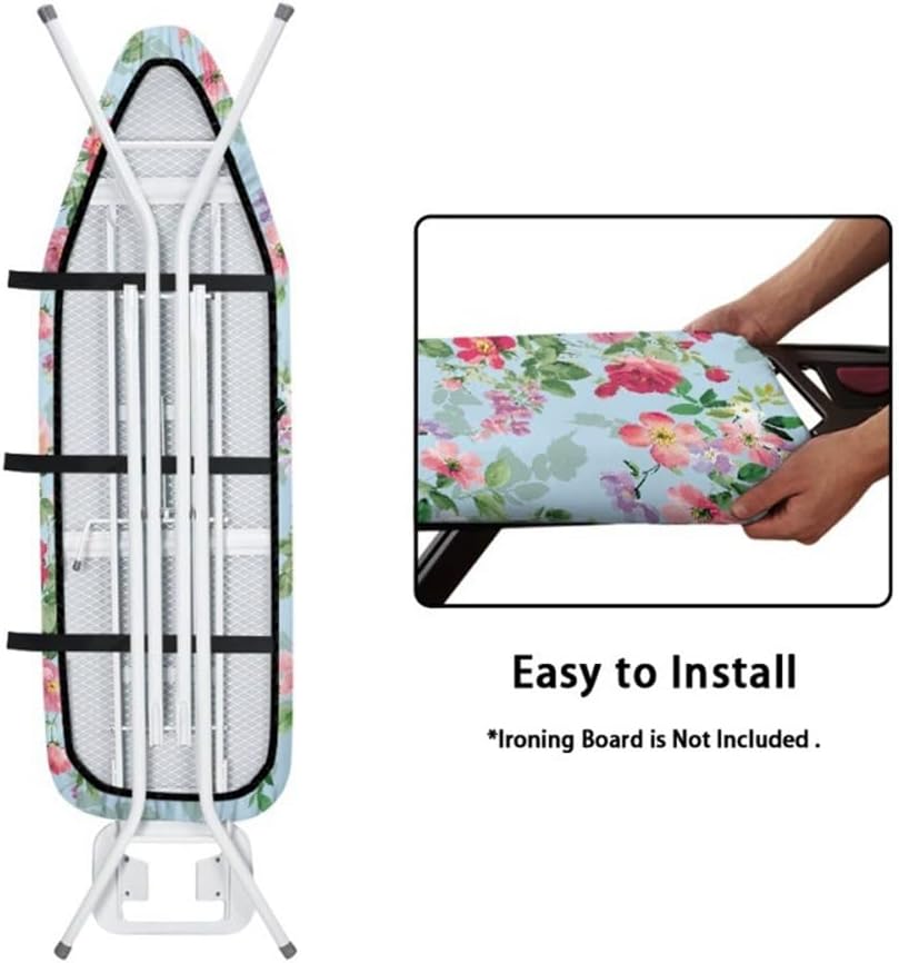 Floral Ironing Board Cover with Elastic Edges, Non Stick Scorch and Stain Resistant Protective Cover Hook and Loop Fastener Strap