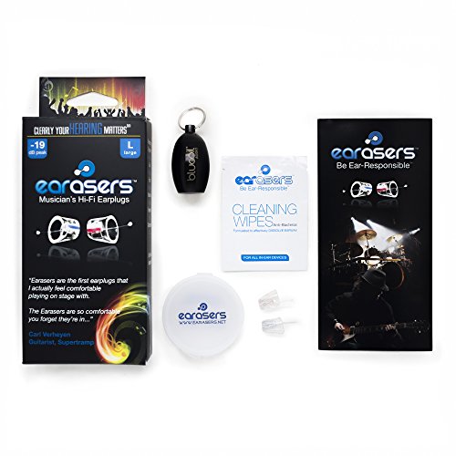 Earasers High Fidelity Musician's Ear Plugs - Includes - Blucoil Limited Edition Black Carrying Case (Large)