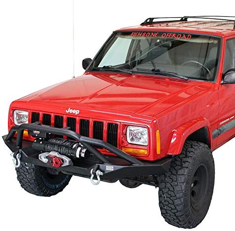 Fishbone Offroad Cherokee XJ Front Winch Bumper W/Grille Guard Bullhead Steel Black Textured Powdercoat