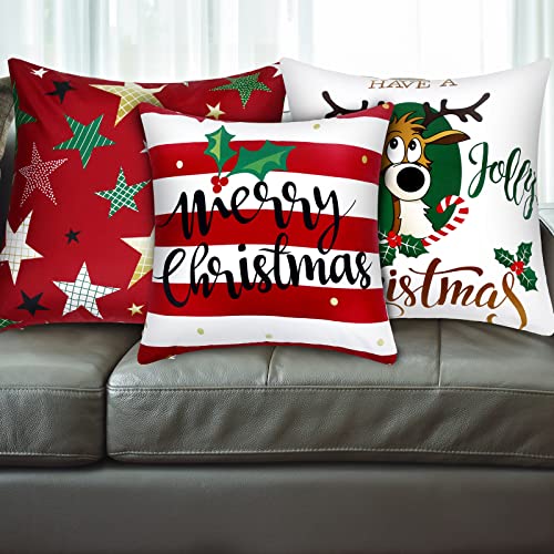 Boao 6 Pieces Christmas Pillow Cover Merry Christmas Throw Cushion Covers Tree Reindeer Star Pillow Case For Party Home Decoration (18 X 18 Inch) #TOP3