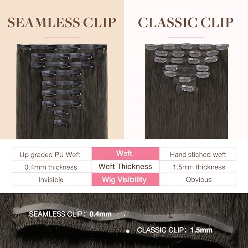 Image of GOO GOO Clip in Hair Extensions Real Human Hair, Remy Human Hair Extensions Clip ins for Women, Natural Human Hair, 14inch 130g 9Pcs, 1C Mocha Brown